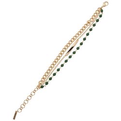Nine West 3-Row Chain Gold Tone Green Bracelet