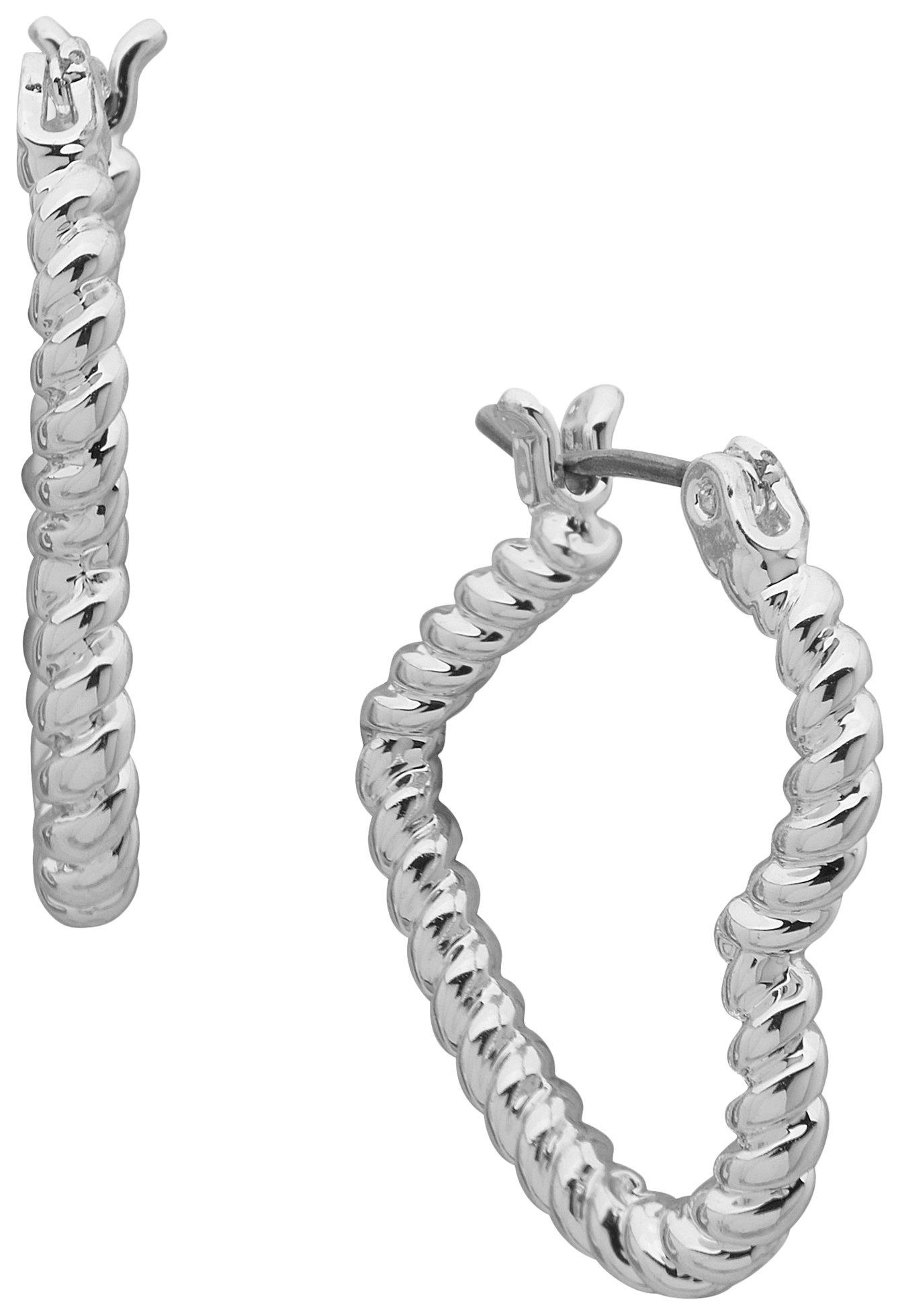 Nine West 18mm Twist Heart Silver Tone Hoop Earrings
