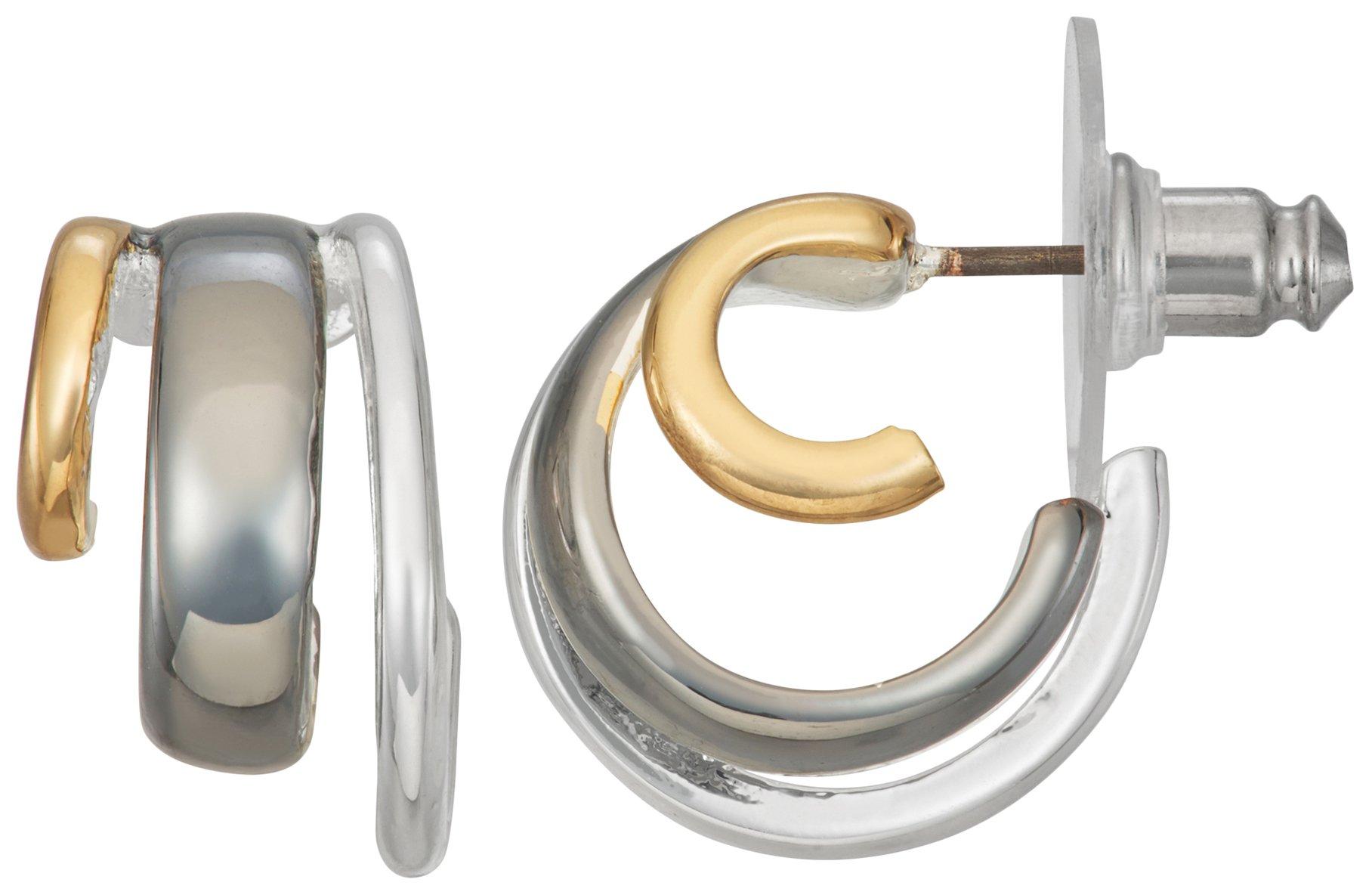 Nine West 16mm Triple Loop Tri-Tone C-Hoop Earrings