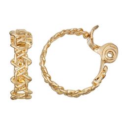 Woven Gold Tone Hoop Clip On Earrings