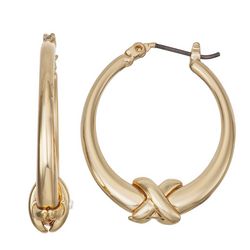 Napier Crisscross Gold Tone Hoop Earrings