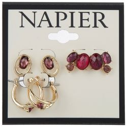 Napier 3-Pr. Rhinestone Gold Tone Stud Hoop Earring Set