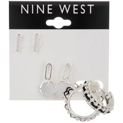 Nine West 3-Pr. Silver Tone Stud Hoop Earrings .75'' Set