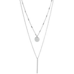 Nine West 2-Row Layered Bar Disc Pendant Chain Necklace
