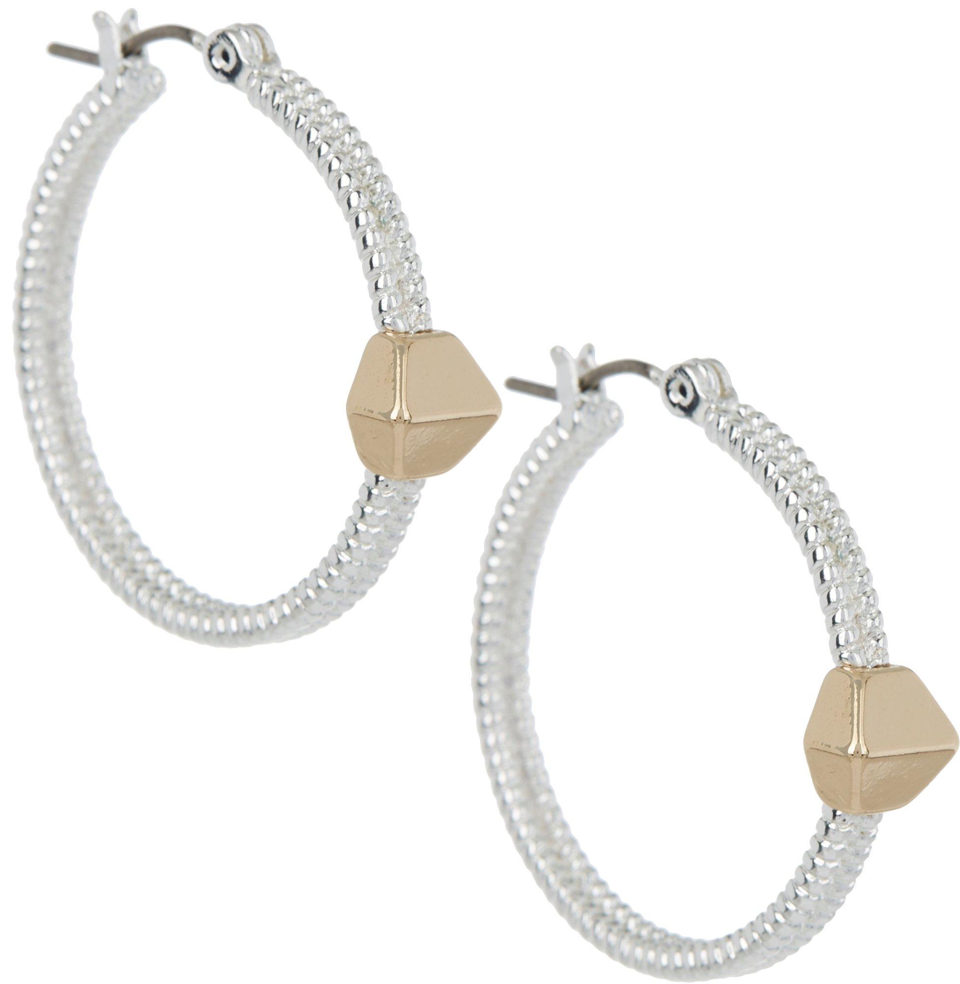 Napier 1 In. Textured Silver Tone Hoop Earrings