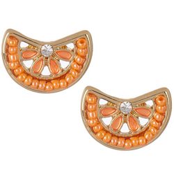 Napier Orange Slice Bead Gold Tone Stud Earrings