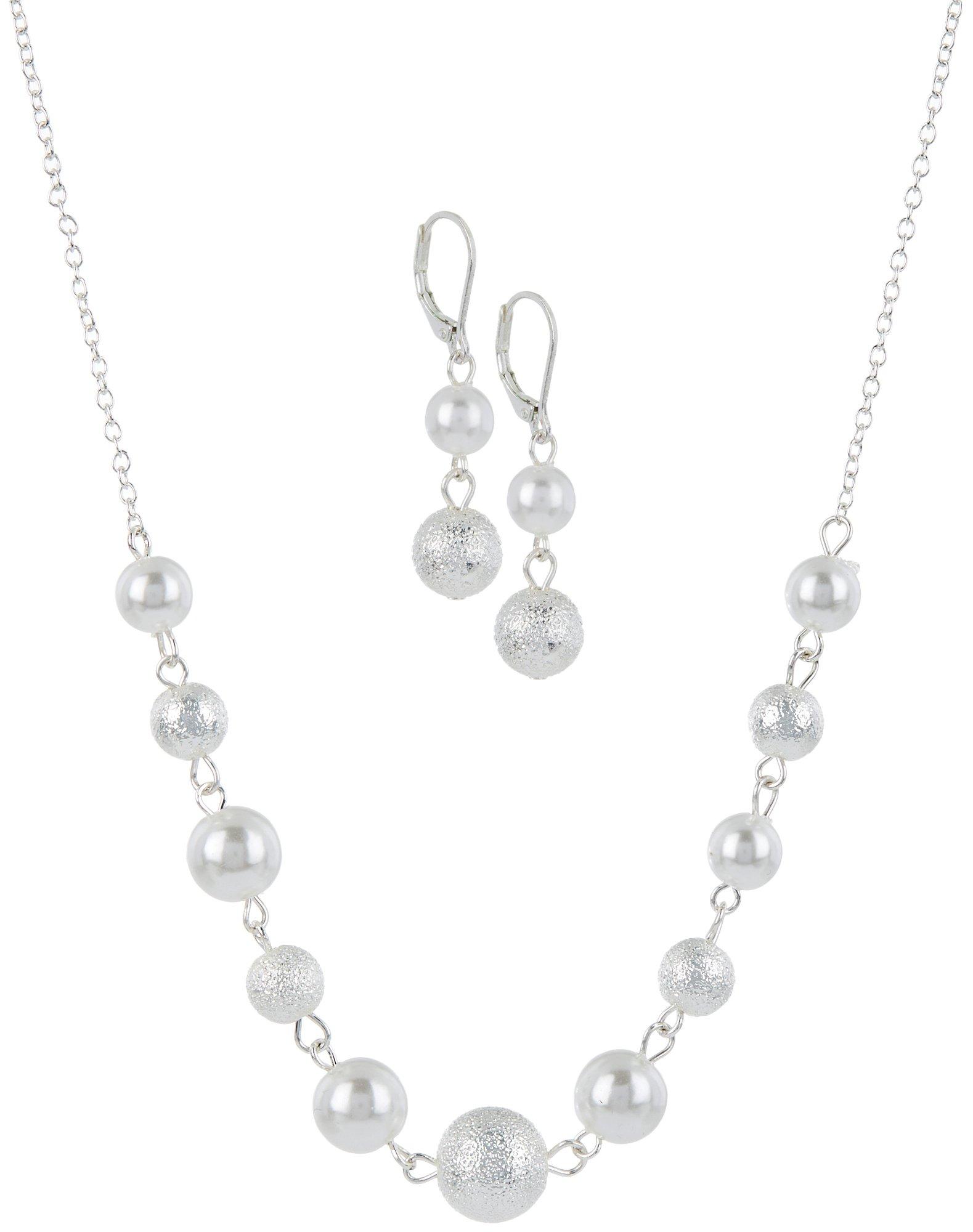 2-Pc. Faux Pearl Bead Necklace Earring Set