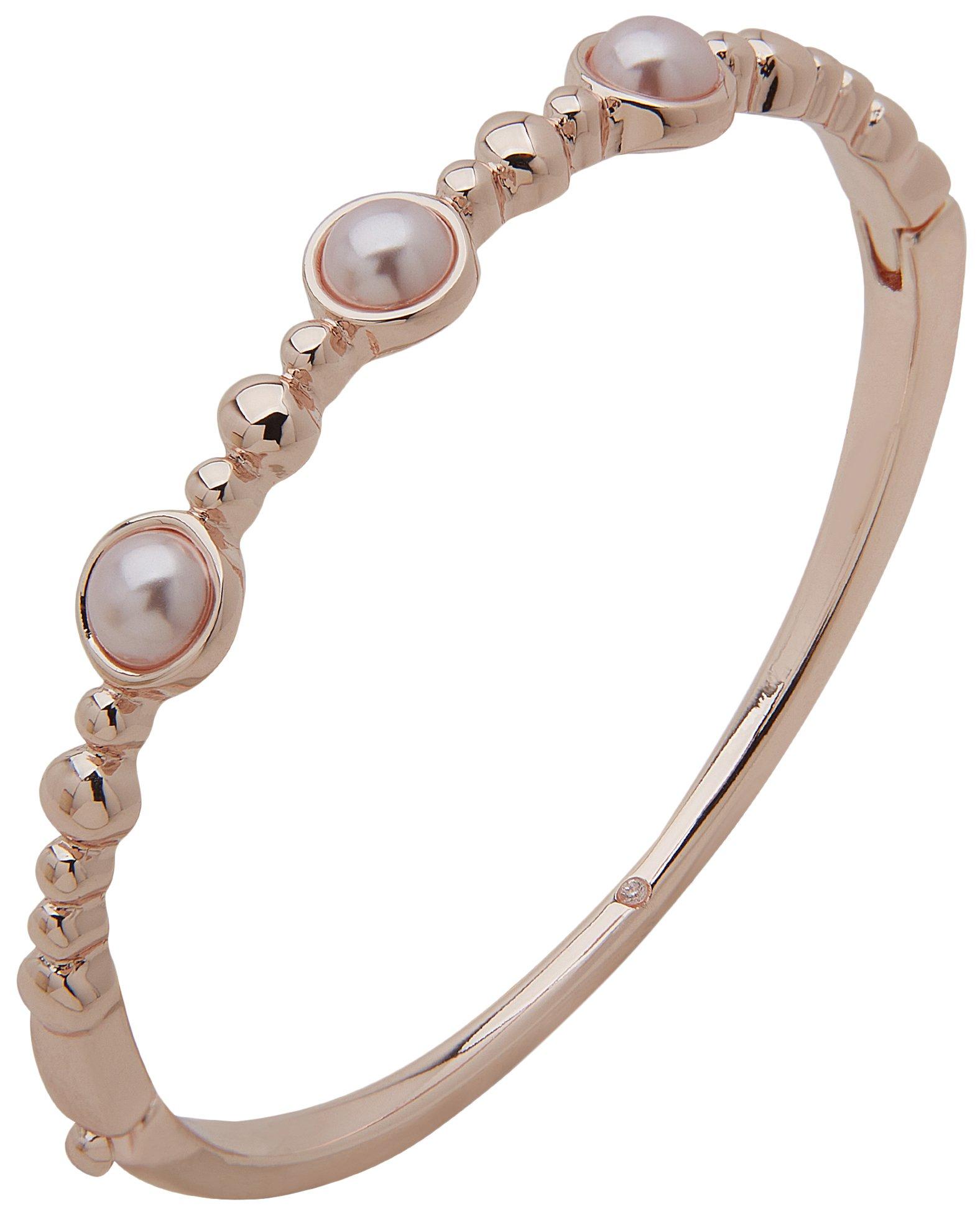 You're Invited Faux Pearl Rose Gold Tone Bangle Bracelet