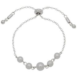 You're Invited Faux Pearl Silver Tone Adjustable Bracelet