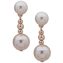 You're Invited Linear Pearl Rose Gold Tone Drop Earrings