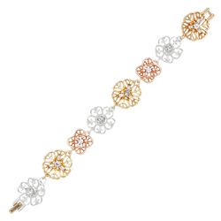 Napier Crystal Filigree Flower Tri-Tone Bracelet