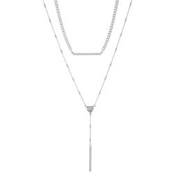 2-Row 17 In. Heart Silver Tone Chain Y-Necklace
