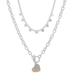 Nine West 2-Row 17 In. Pave Heart Charm Two-Tone Necklace