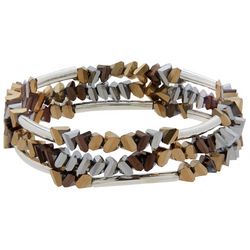 Nine West 3-Row Bars Beads 3-Tone Stretch Bracelet Set