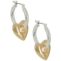Nine West Heart Dangle Two-Tone Hoop Earrings