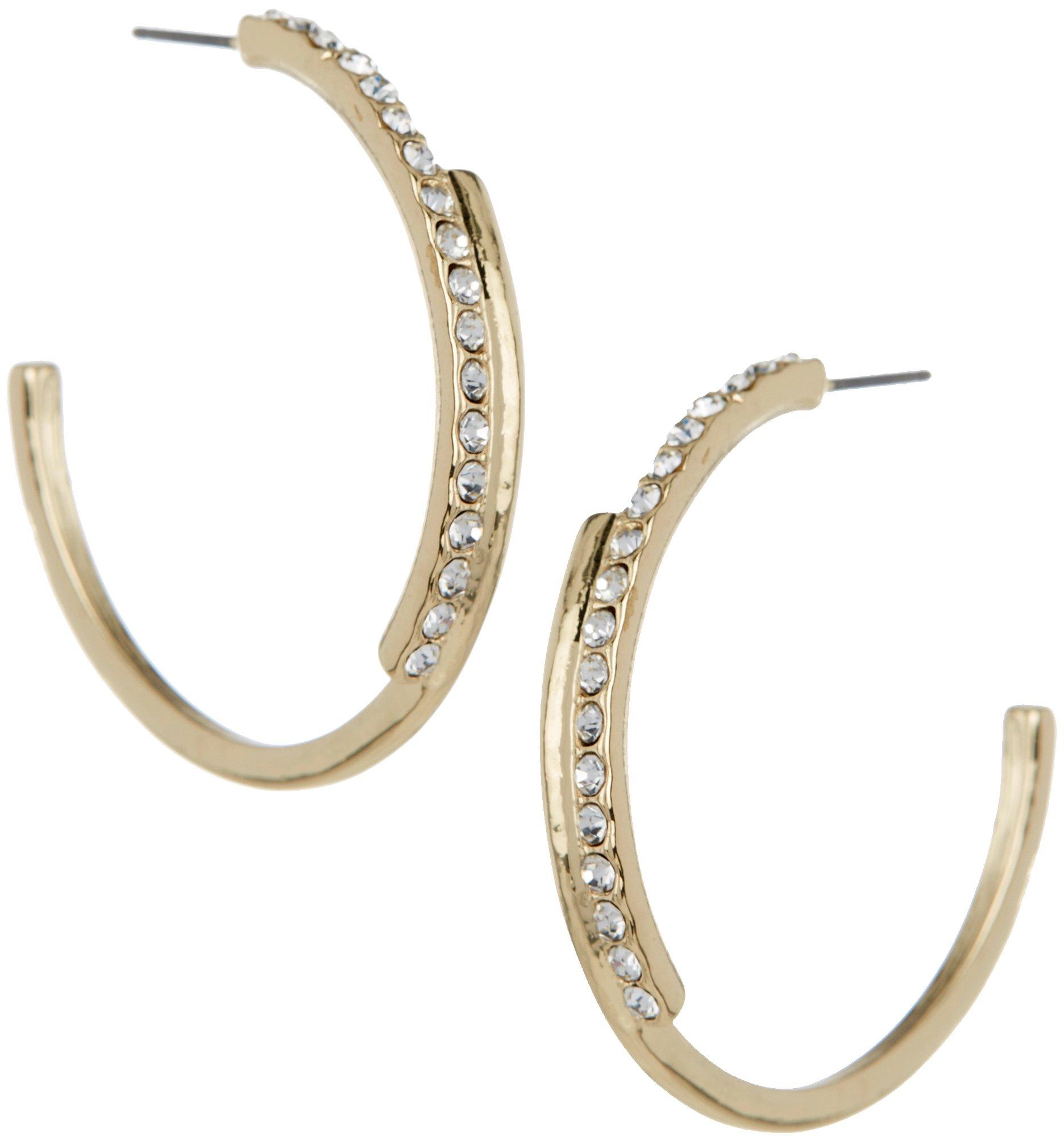 Nine West 1.5 In. Pave Gold Tone C-Hoop Earrings