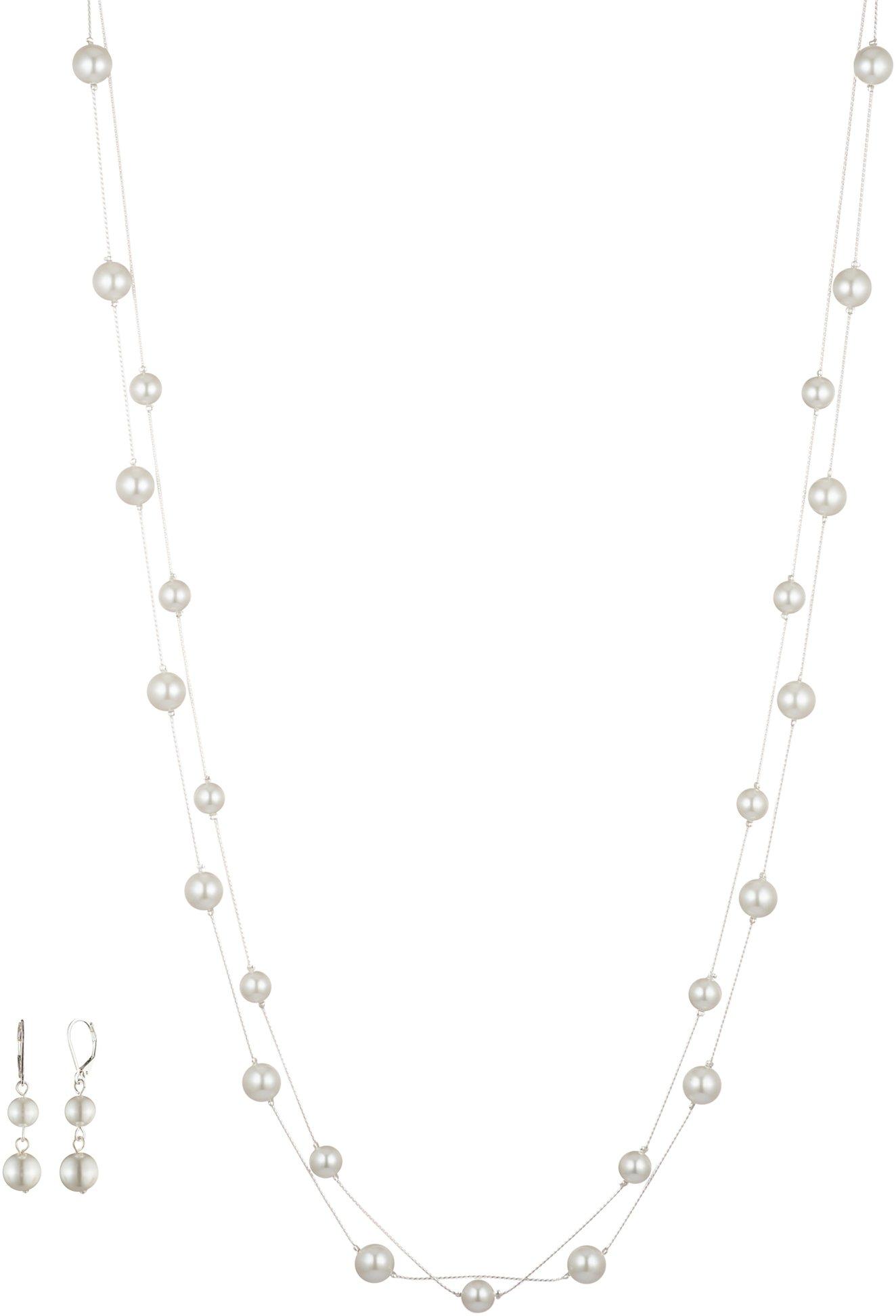 You're Invited Two Row Faux Pearl Necklace & Earring Set