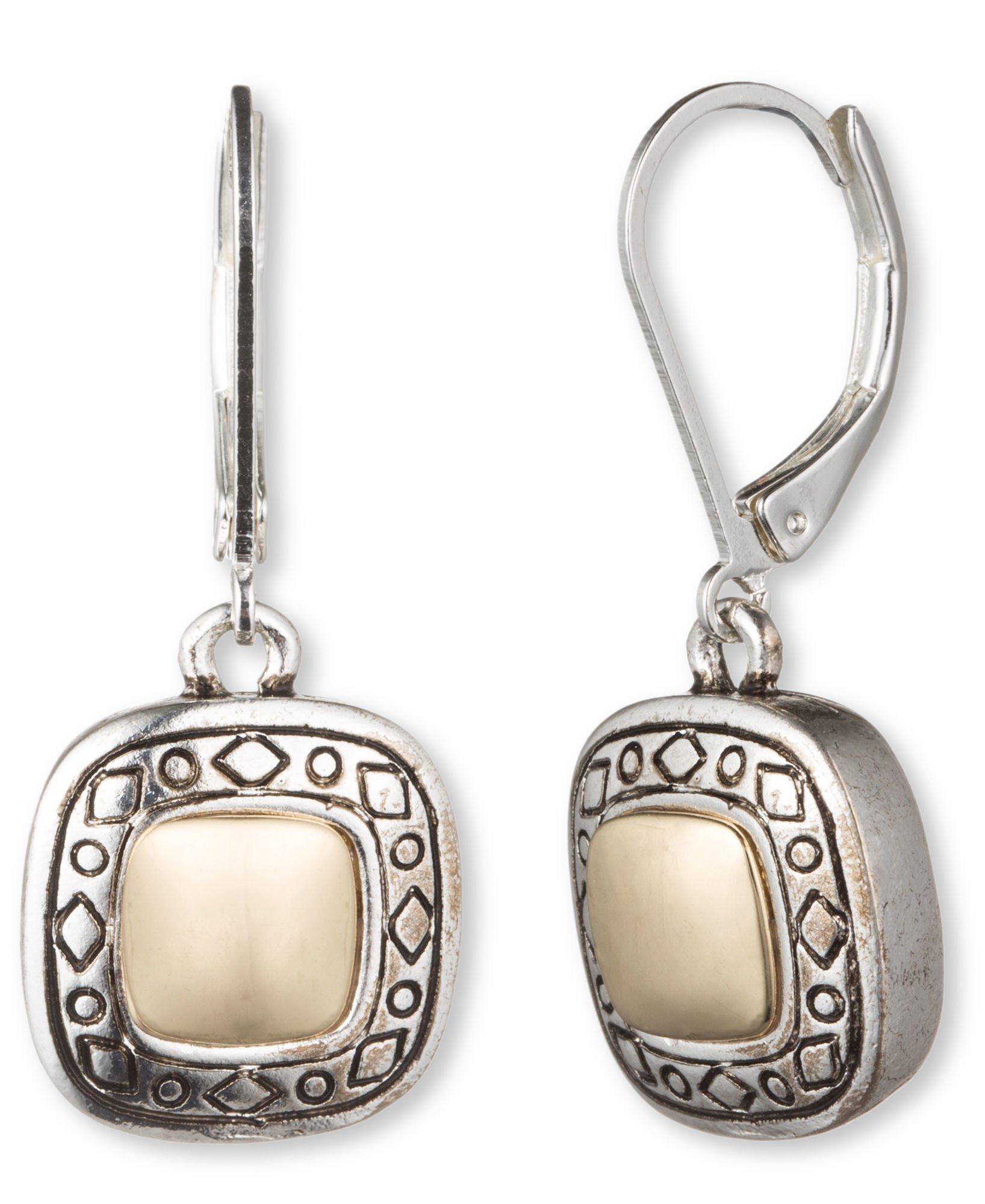 Napier Etched Squares Dangle Earrings