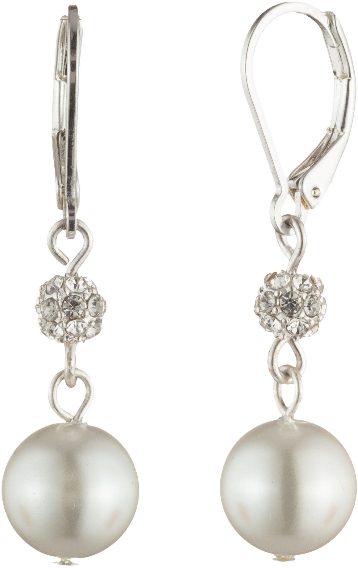 You're Invited Pave Pearl Drop Silver Tone Dangle Earrings
