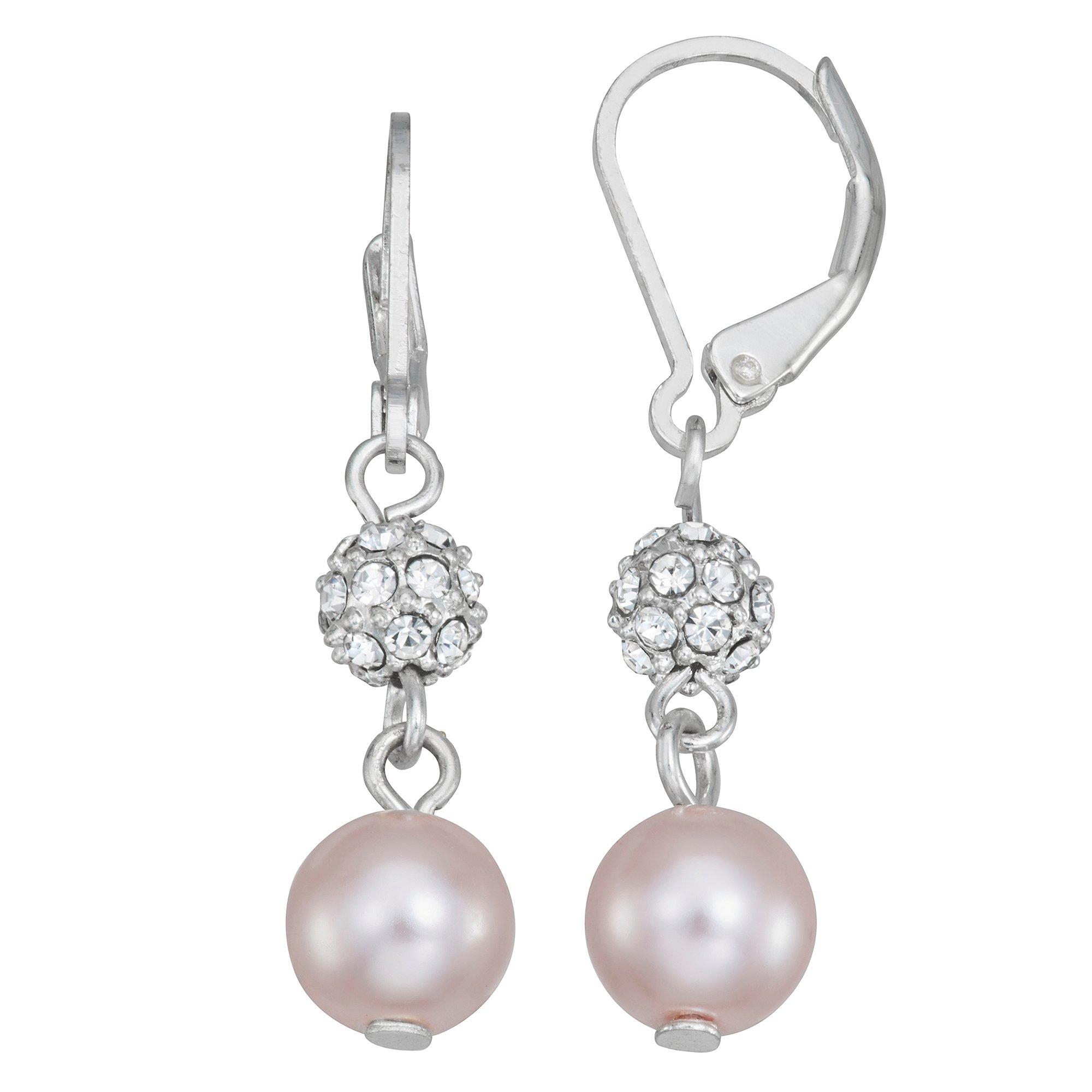 You're Invited Pave Pearl Drop Silver Tone Dangle Earrings