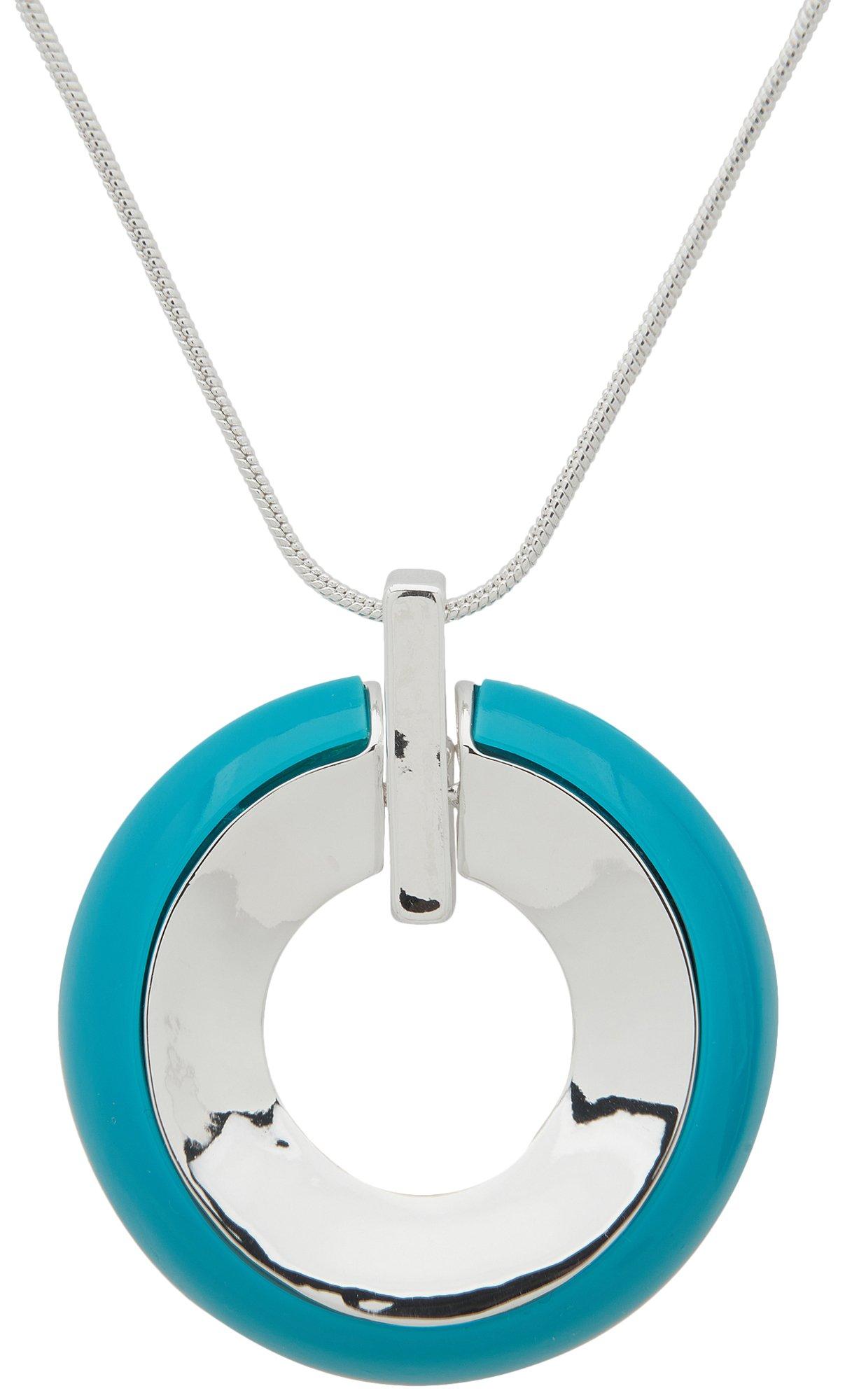 34 In. Open Circle Pendant Coil Necklace