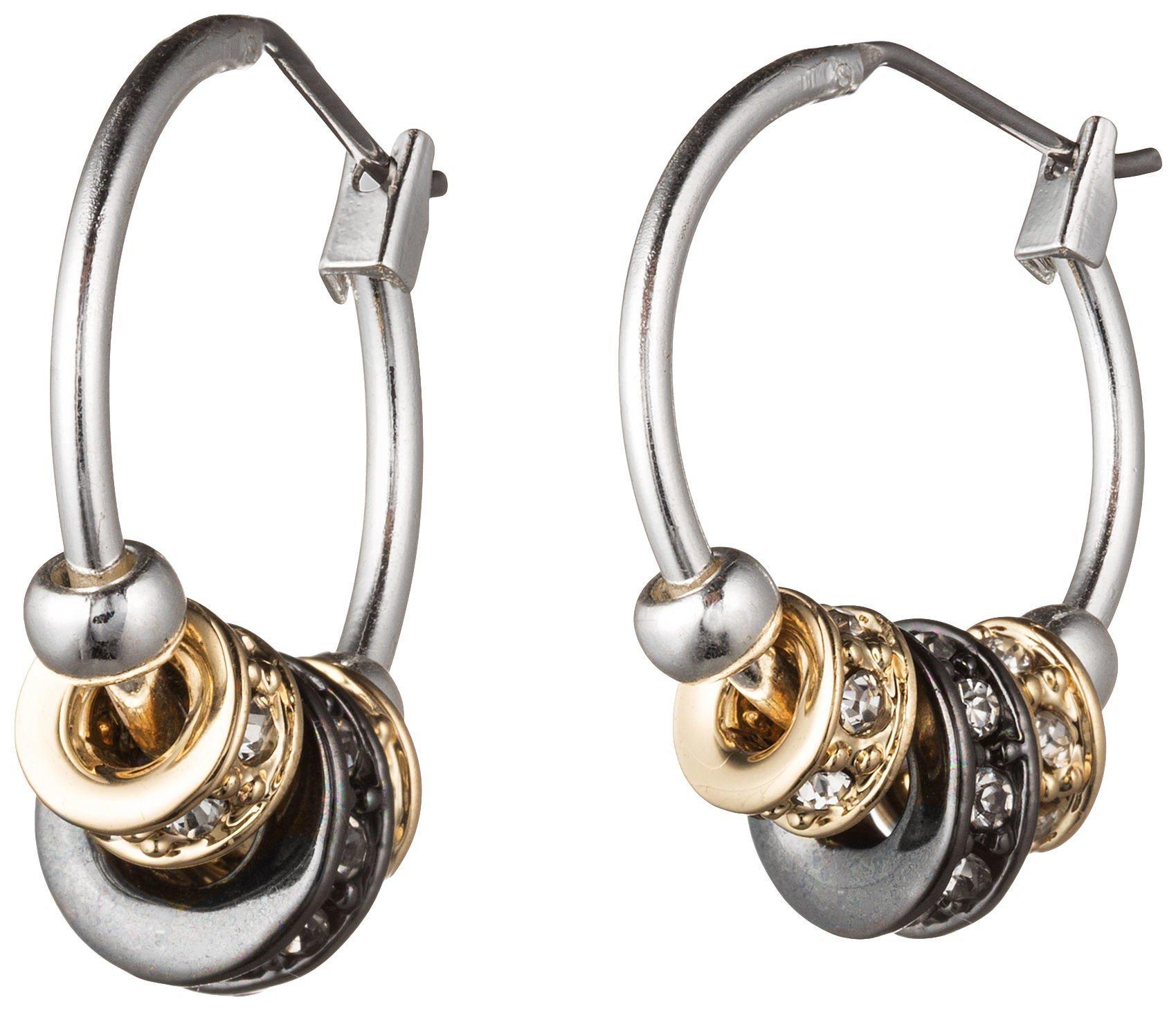 Tri-Tone Pave Slider Hoop Earrings