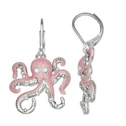 Napier Rhinestone Enamel Octopus Dangle Earrings