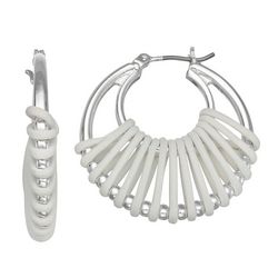 Napier Cord Wrapped Double Hoop Silver Tone Earrings