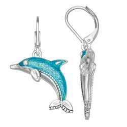 Napier Rhinestone Enamel Dolphin Dangle Earrings