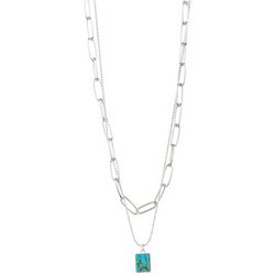 Nine West 16 In. 2-Row Faux Turquoise Pendant Necklace