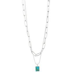 16 In. 2-Row Faux Turquoise Pendant Necklace