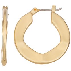 Napier 25mm Flat Gold Tone Click Closure Hoop Earrings