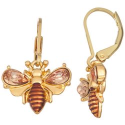 Napier Enamel Bumblebee Gold Tone Dangle Earrings