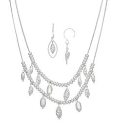 2-Pc. Silver Tone Bead Necklace & Dangle Earring Set