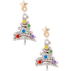 Napier Christmas Tree Golden Star Silver Tone Stud Earrings