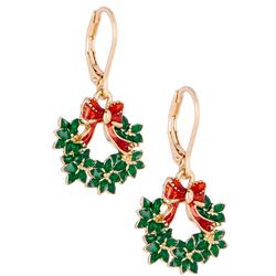 Napier Christmas Wreath Gold Tone Dangle Earrings