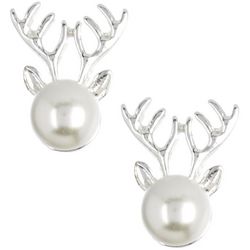 Napier 0.5 In. Christmas Reindeer Pearl Stud Earrings