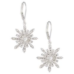 Napier Pave Christmas Snowflake Silver Tone Dangle Earrings