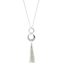 Nine West Silver Tone Chain Ring Tassel Necklace