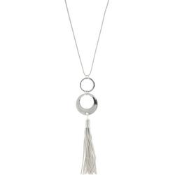 Silver Tone Chain Ring Tassel Necklace