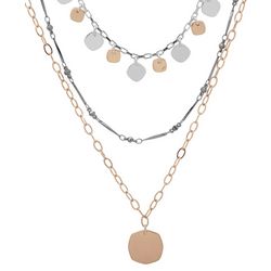 Nine West 3-Row 17 In. 3-Tone Shaky Discs Chain Necklace
