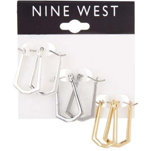 Nine West 3-pc. Tri-tone Pentagon Hoop Earrings