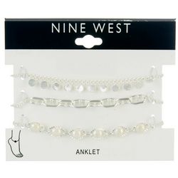 Nine West Womens 3-pc. Silver Tone Pearl Chain Anklet Set