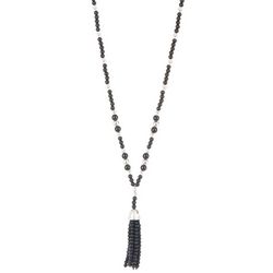 Napier Black & Silver Beaded Tassel Necklace