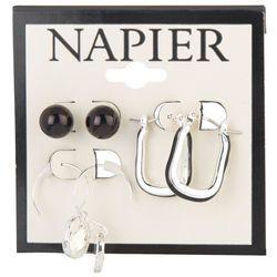 Napier 3-Pc. Black Stud  Hoop & Drop Stud Earrings Set