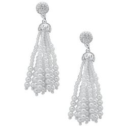 You're Invited Pave Pearl Tassel Dangle Earrings
