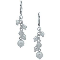 You're Invited Pearl Cluster Silver Tone Dangle Earrings