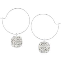 You're Invited 1.5 In. Pave Charm Drop Hoop Earrings