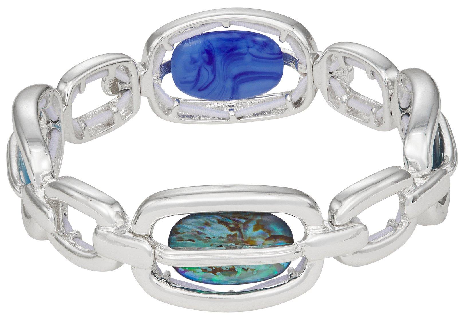 Napier Abalone Textured Links Silver Tone Stretch Bracelet