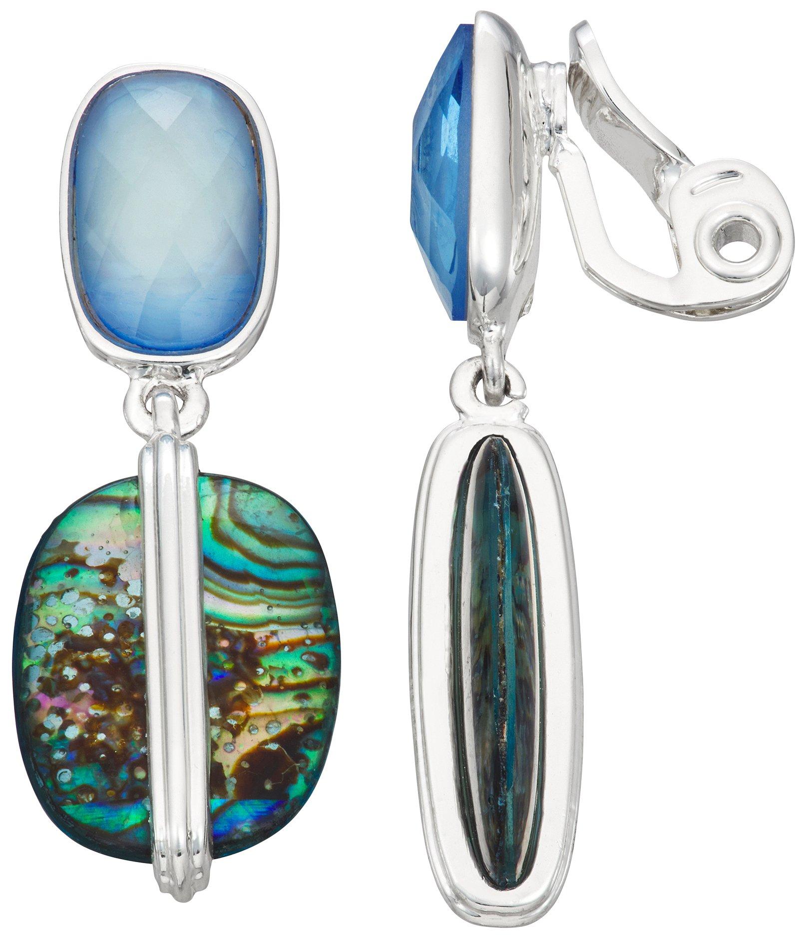 Napier Abalone Silver Tone Double Drop Earrings
